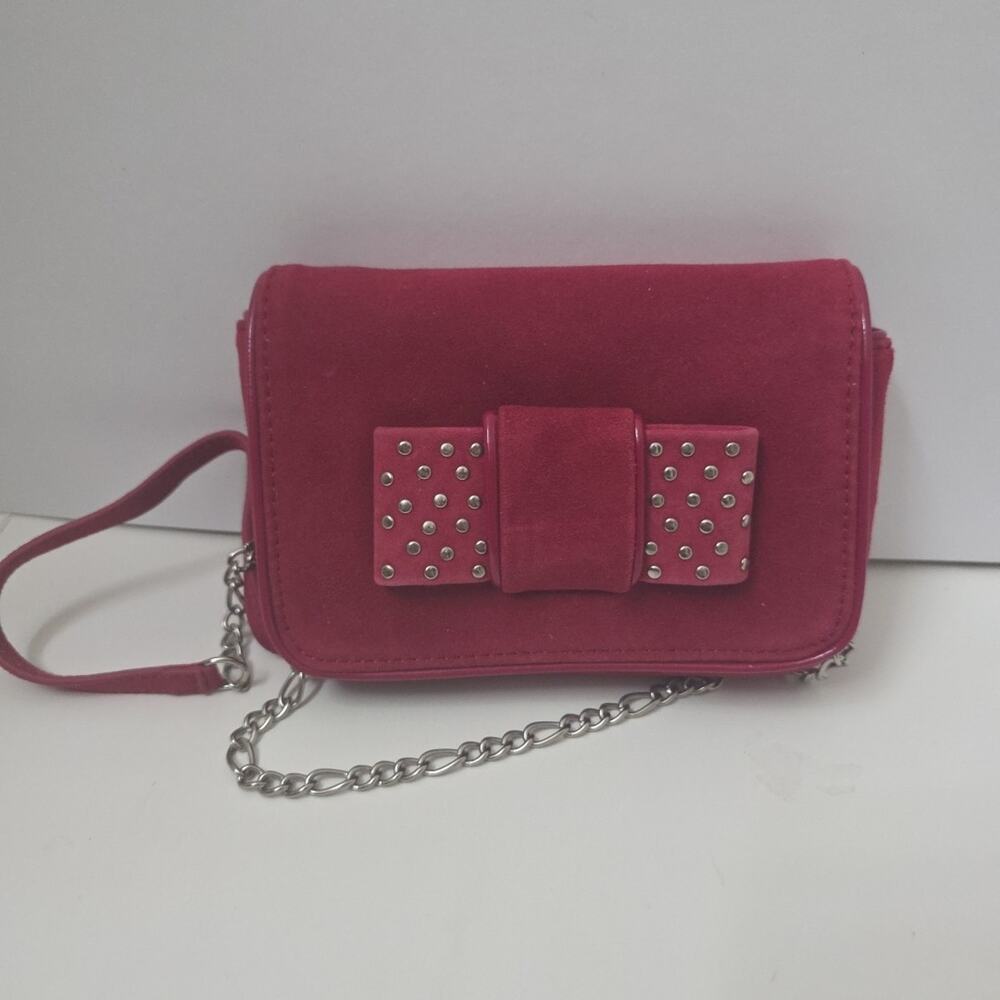 White House Black Market Red Suede Bow Mini Crossbody Purse Clutch